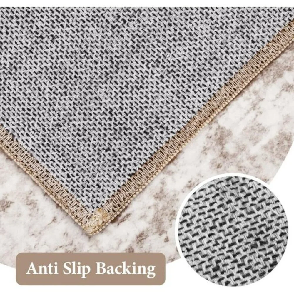 New 6x9 Vintage Beige Area Rug, Washable Low Pile Distressed Medallion Carpet